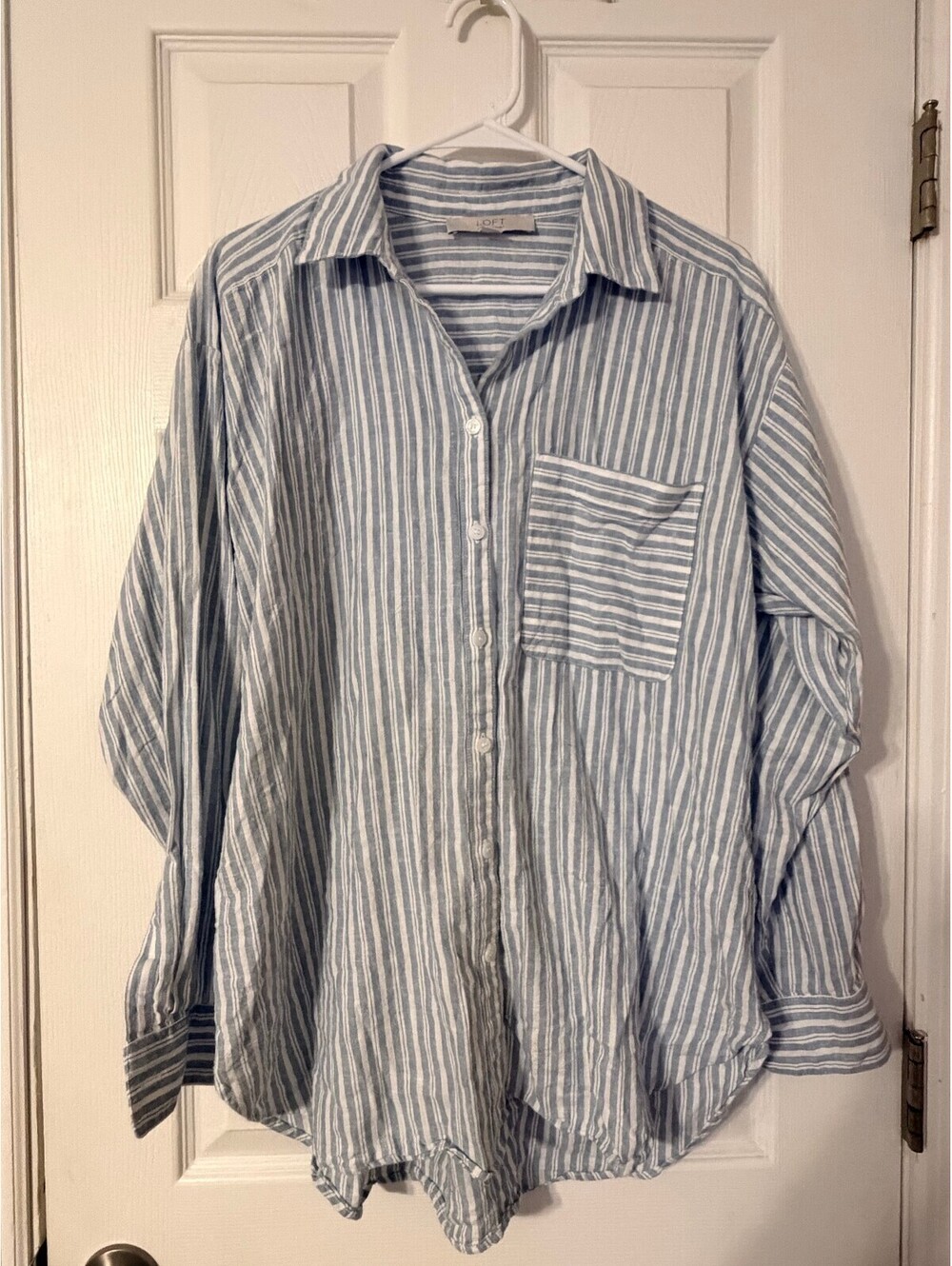 LOFT Striped Everyday Oversized Button Down Women's Size M